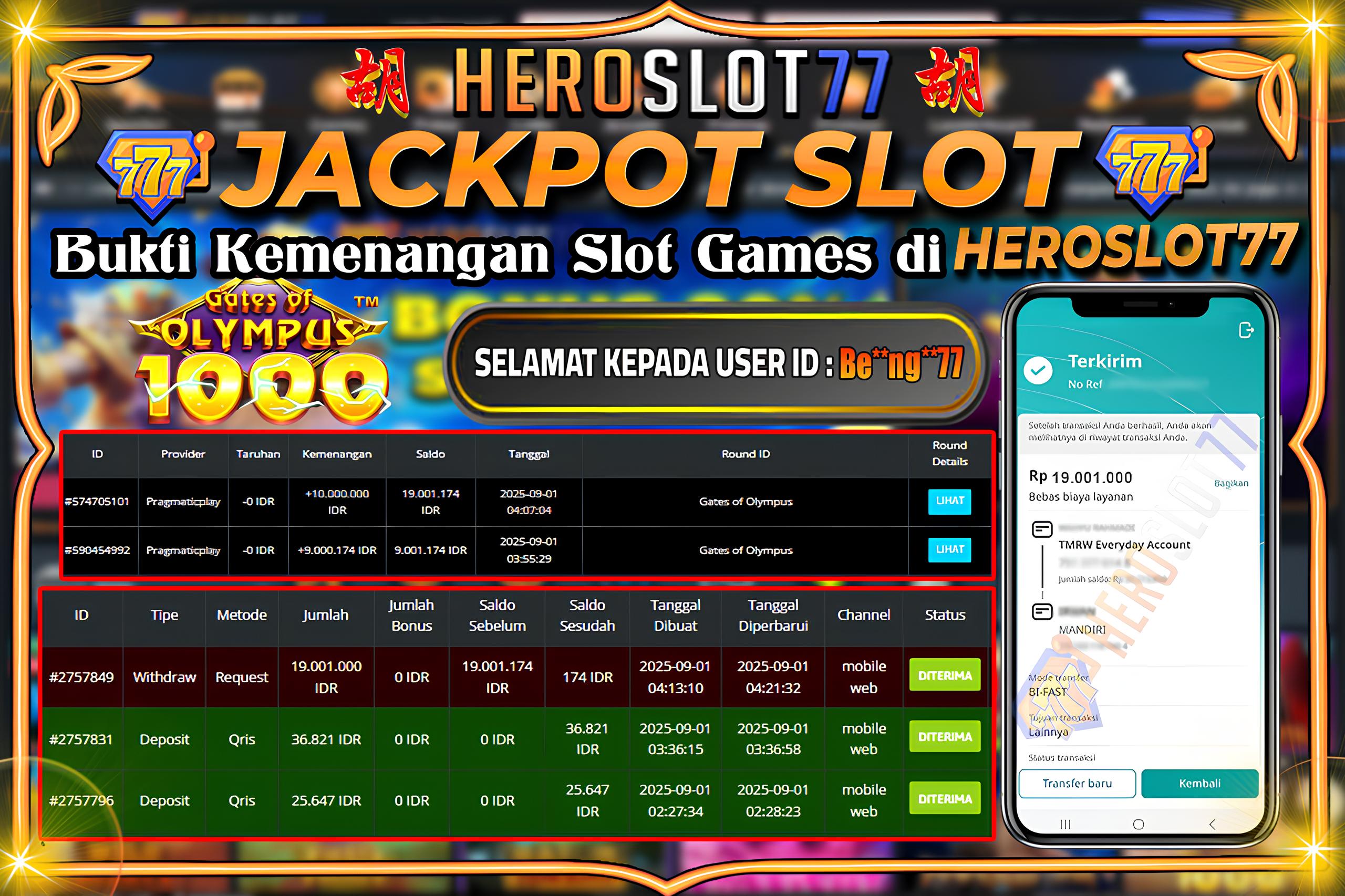 HEROSLOT77 JACKPOT GATES OF OLYMPUS Rp19.001.000,- LUNAS!!!